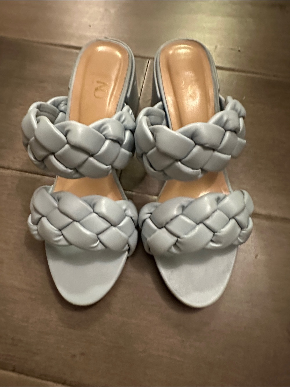 NUX Braided Double-Strap Mules in Light Blue